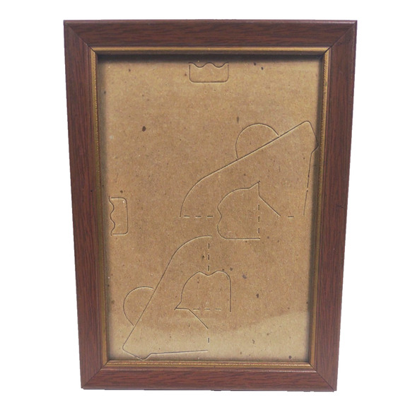 Vintage Metal Faux Wood Small Picture Frame w Gold Trim 5x7 Hang Stand MCM - Picture 1 of 7